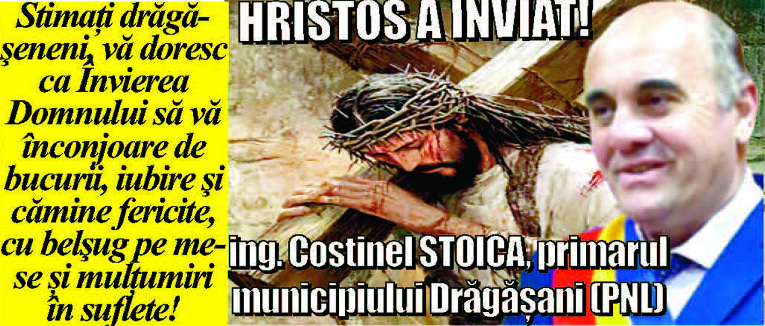 Felicitare Paste 2026 Primarul Mun Dragasani Costinel Stoica