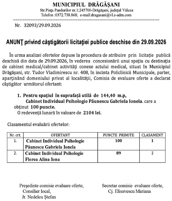 Anunt Castigator Licitatie Policlinica Parter 01